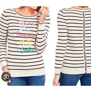 Talbots NWOT Getaway Button Back Sweater Sequined Greetings Unique Size Mp